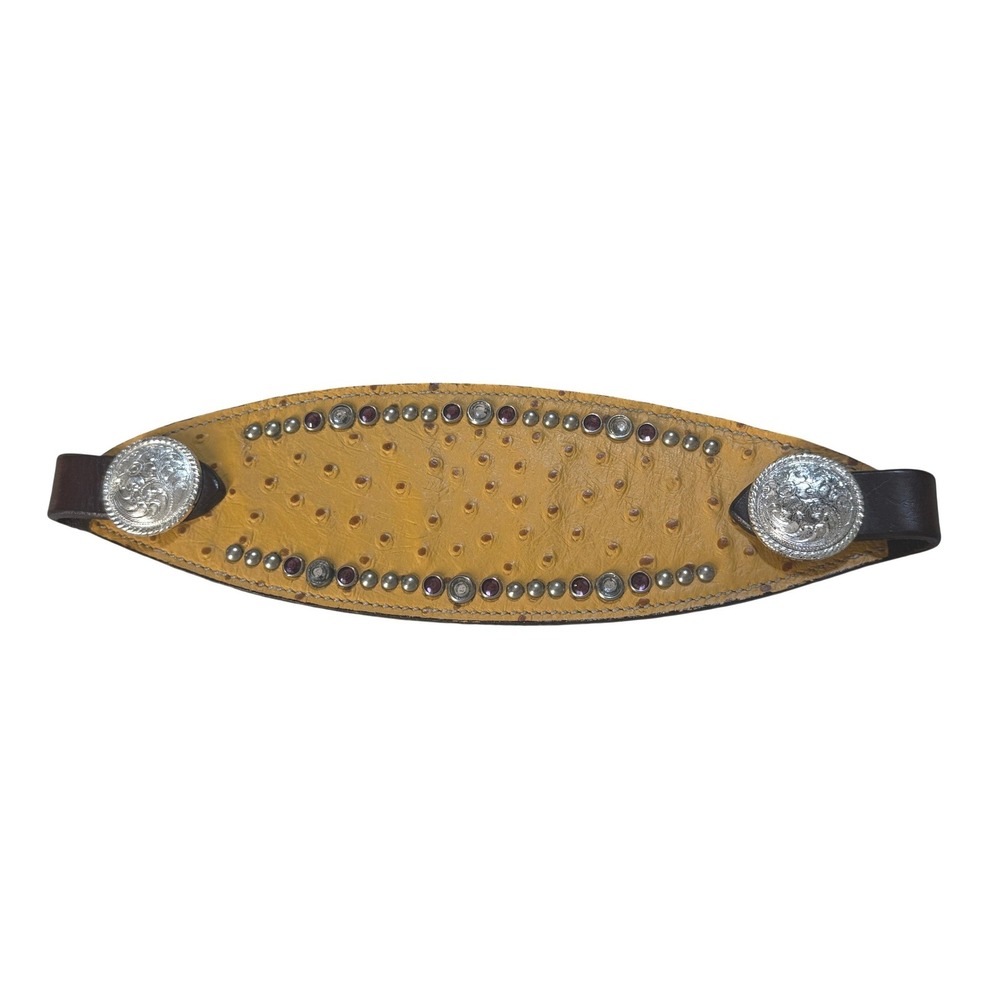 Westernā Yellow Ostrich Leather Belt Slide Studded Rhinestone Concho Accessory